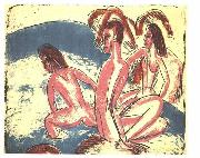 Ernst Ludwig Kirchner Tree bathers sitting on rocks oil painting